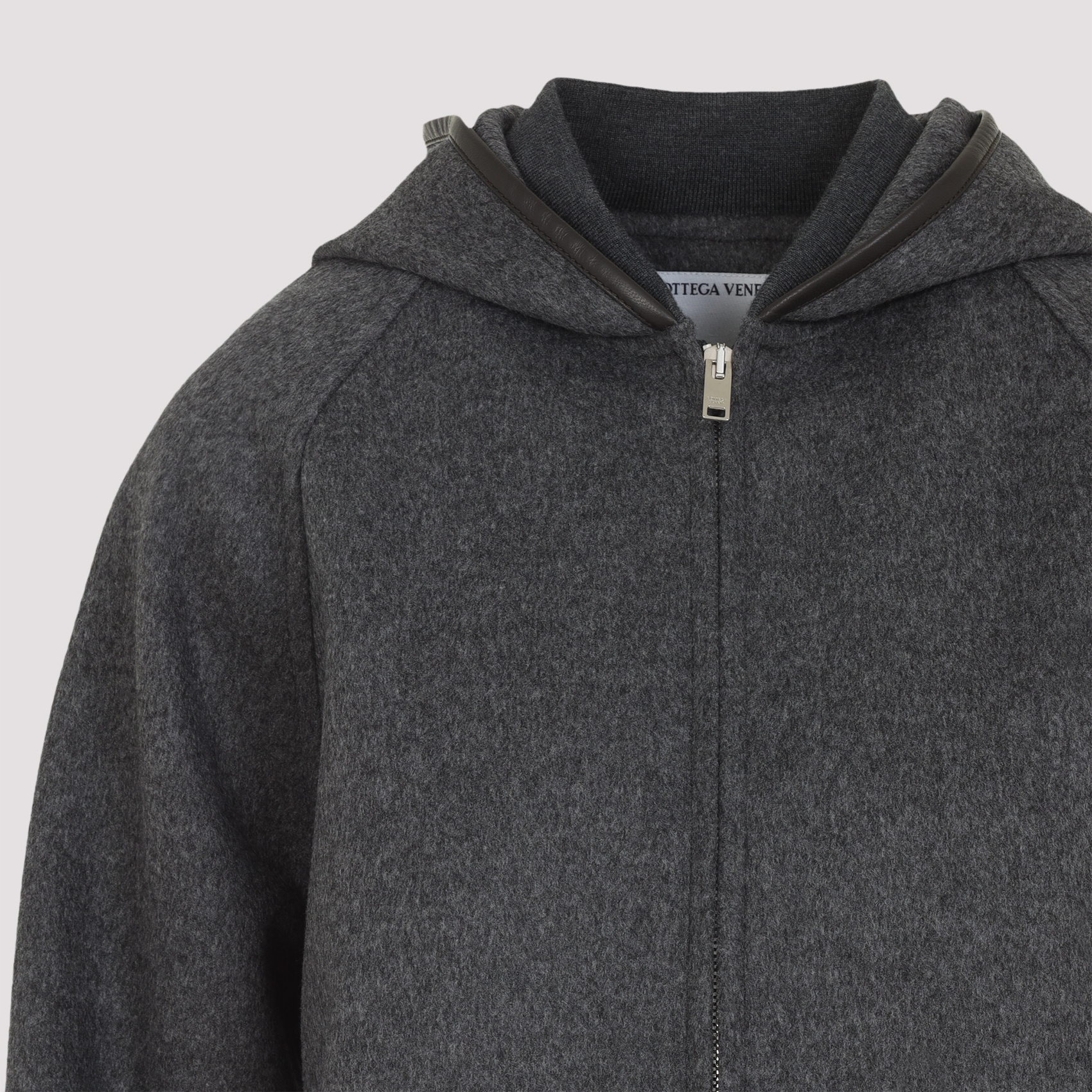 Bottega Veneta Wool Jacket With Hood And Leather Trim