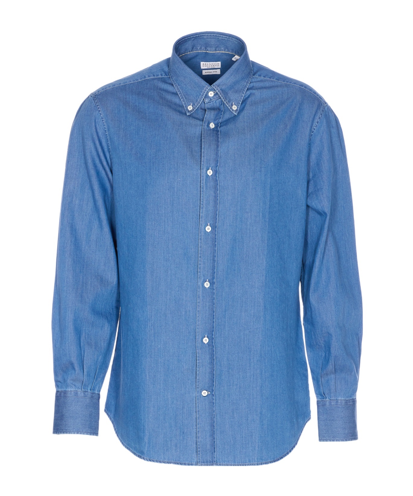 Brunello Cucinelli Denim Shirt With Long Sleeves And Collar In Blue