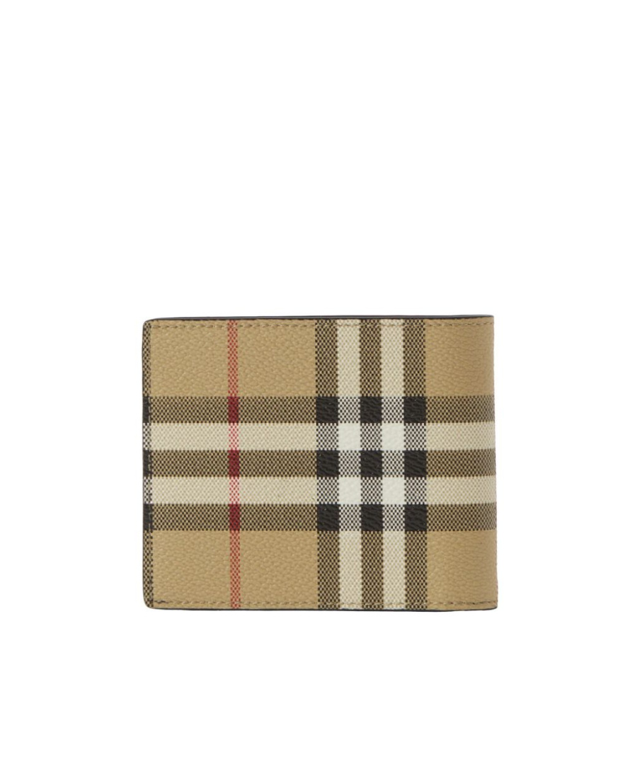 Burberry Beige Bifold Wallet With Check Motif In Techno Fabric In Green