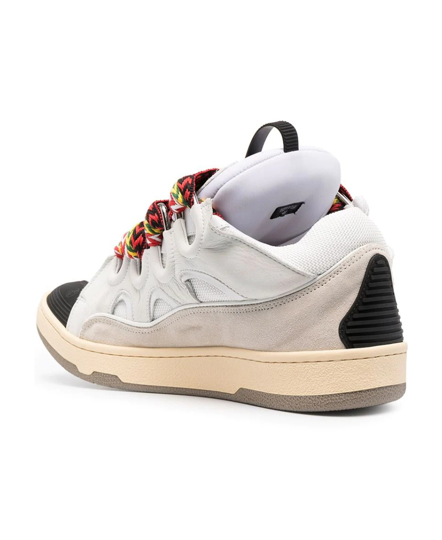 Lanvin White Sneakers With Textured Surfaces And Patterned Laces In Nude