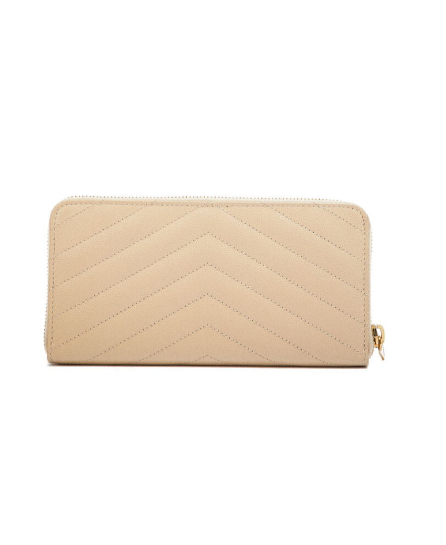 Saint Laurent Monogram Zip Around Wallet In Grain De Poudre Embossed Leather In Nude