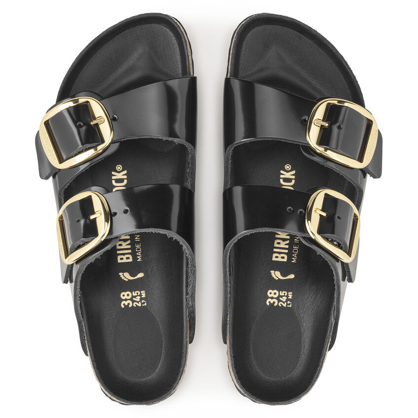 Birkenstock Arizona Big Buckle Patent Leather Sandals In Black