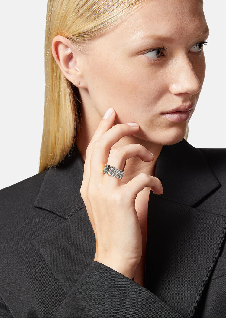 Versace Virtus Crystal-embellished Ring In Gray