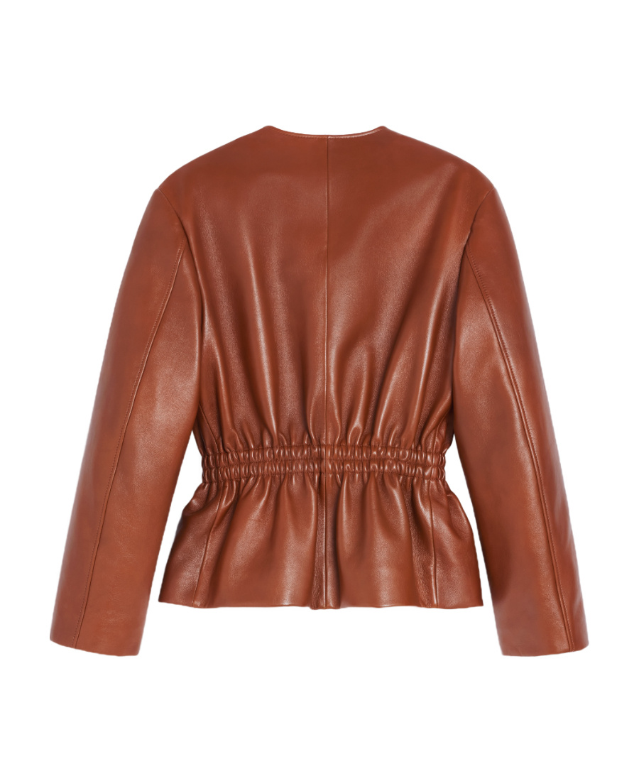 Celine Pleated Belt Leather Jacket In Brown