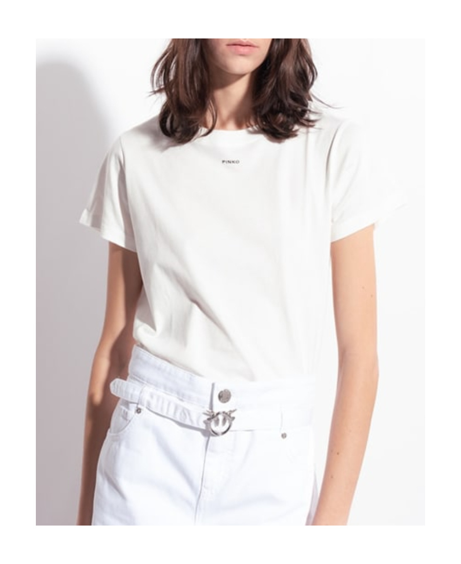Pinko Logo Printed Crewneck T-shirt In White