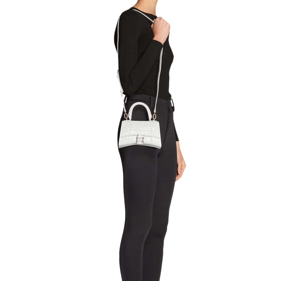 Balenciaga Borsetta Hourglass Xs Con Lavorazione Coccodrillo Da Donna In Bianco In White
