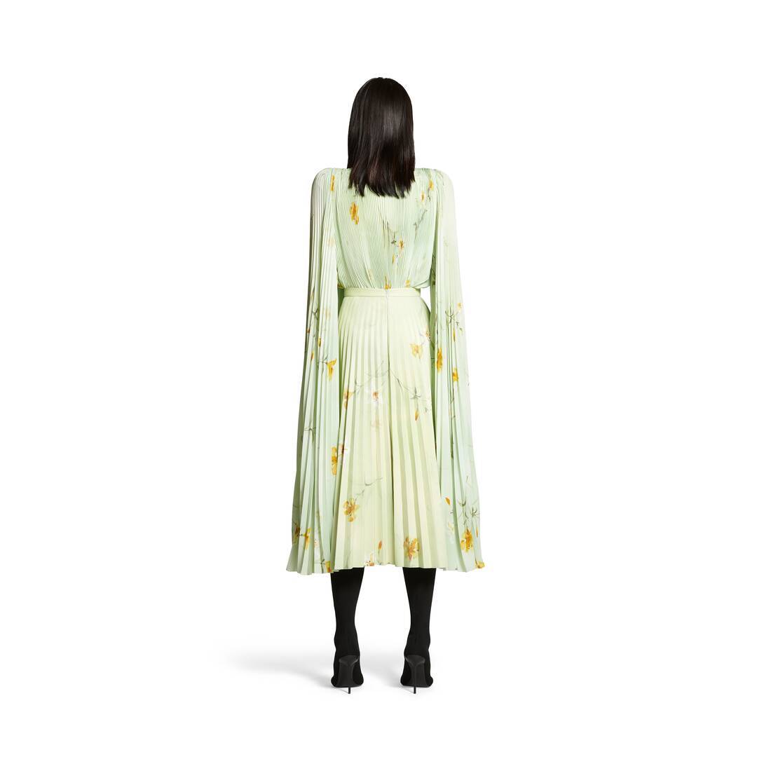 Balenciaga Plissierter Midirock Mit Blumen-print In Green