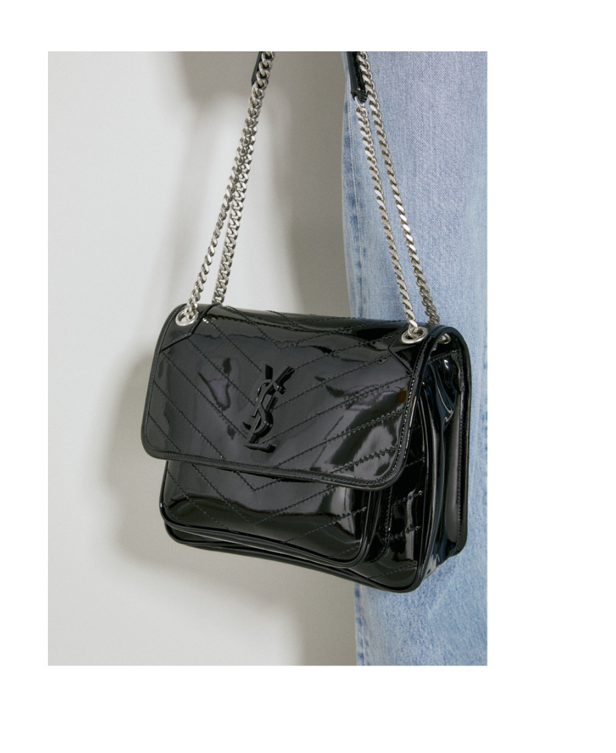 Saint Laurent Niki Foldover Top Shoulder Bag In Black