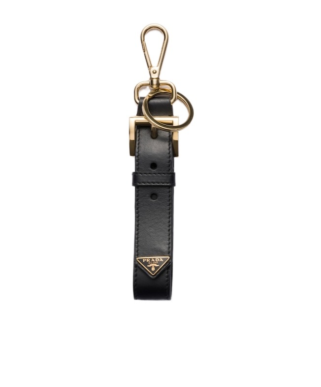 Prada Leather Key Ring In Schwarz