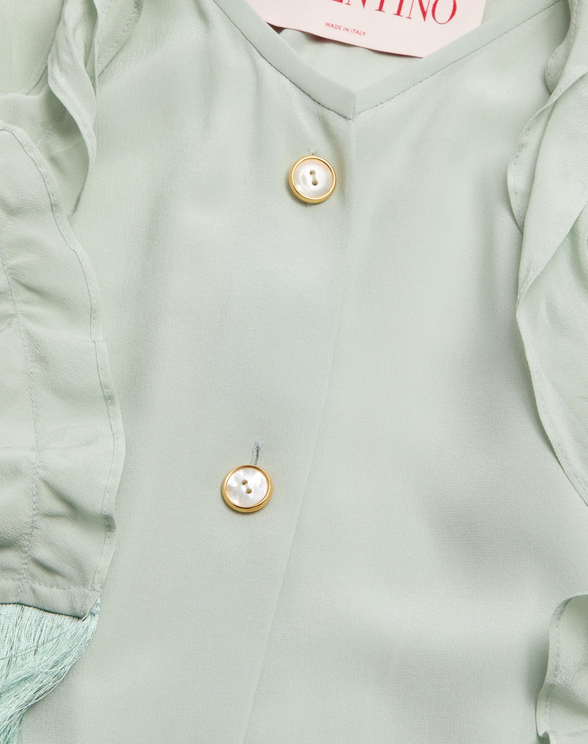 Valentino Crepe Shirt With High Neck And Ruffled Neckline In White