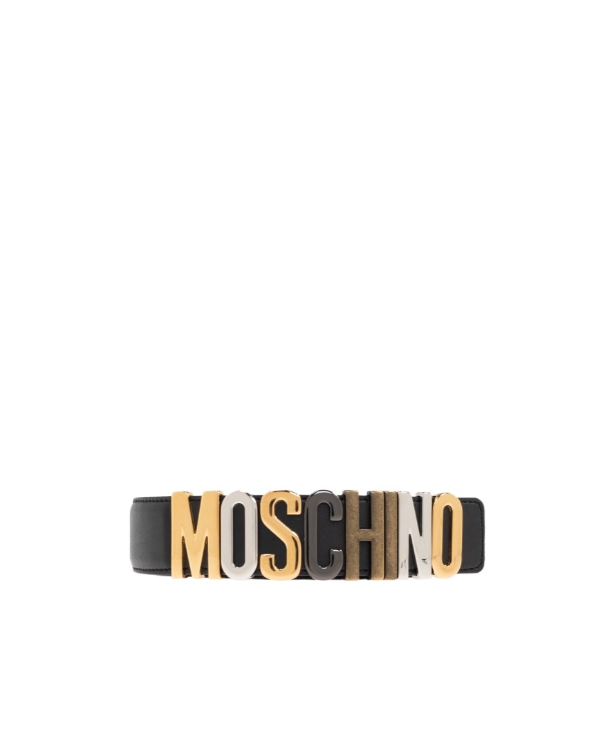 Moschino Calf Mixed Lettering Logo Belt In Nude