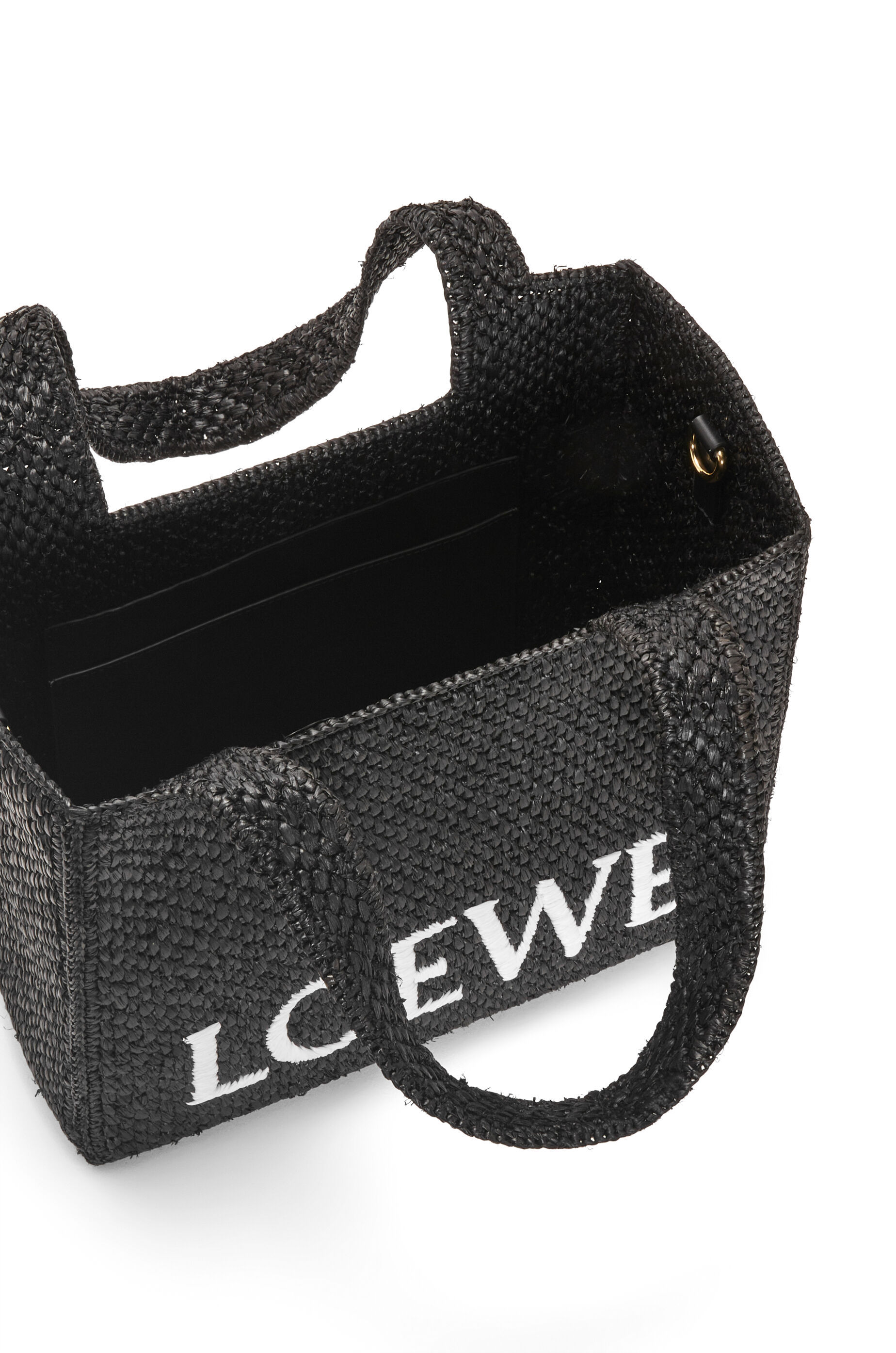 Loewe Logo Medium Tote Bag In Raffia In Black