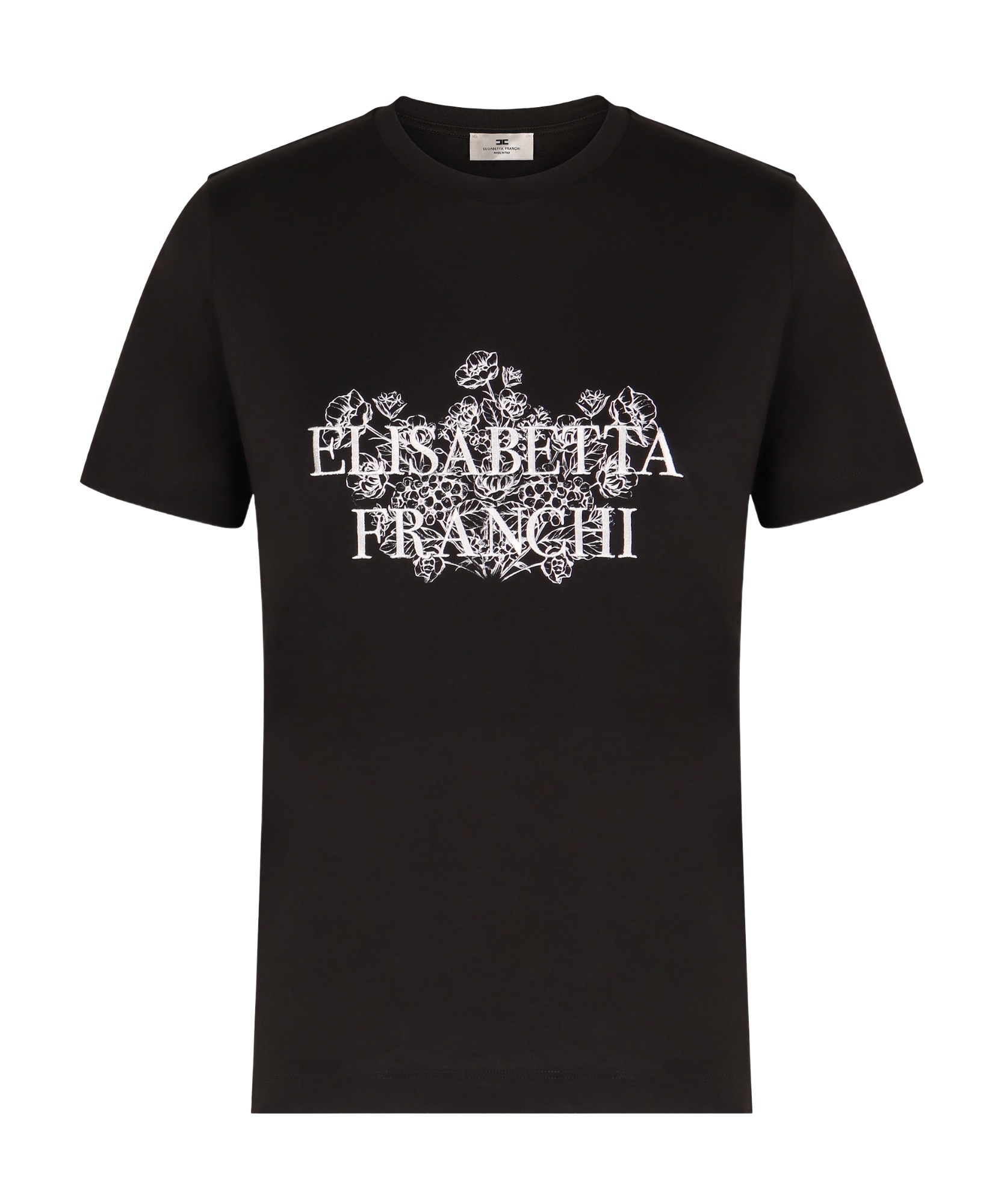 Elisabetta Franchi Jersey T-shirt With Logo Print And Embroidery In Black