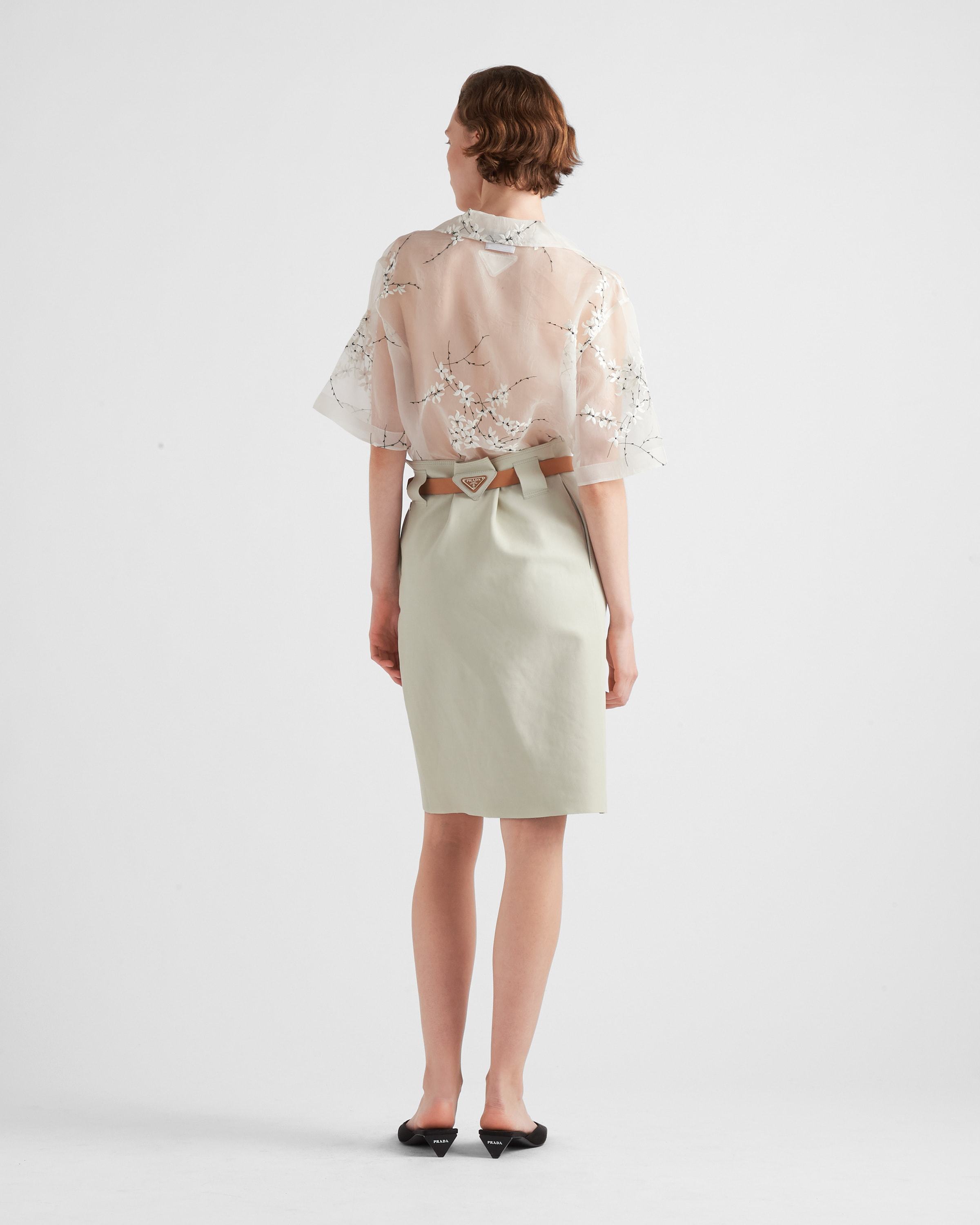 Prada Floral-embroidered Short-sleeved Sheer Shirt In Animal Print