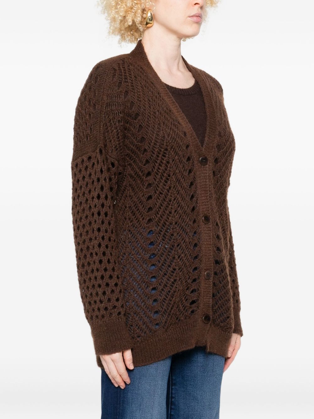 Twinset Button-front Open-knit Cardigan In Brown