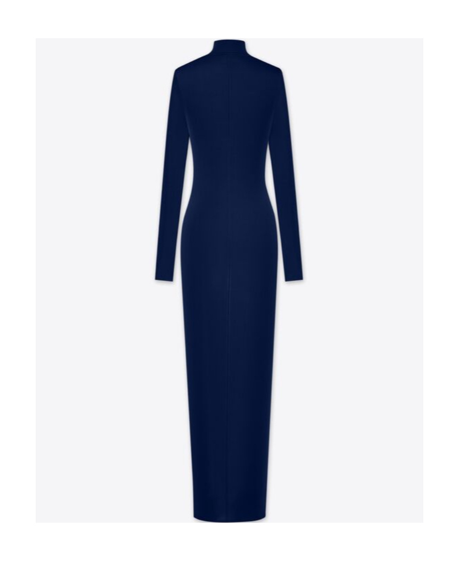 Saint Laurent Knit Long-sleeve Maxi Dress In Blue