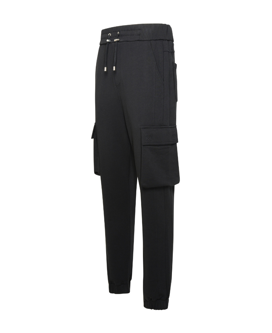 Balmain Printed Cargo Sweatpants Elastic Waist In Black