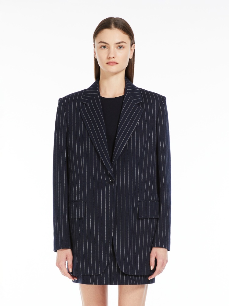 Max Mara Mattia Black White Pinstriped Virgin Wool Blazer In Black