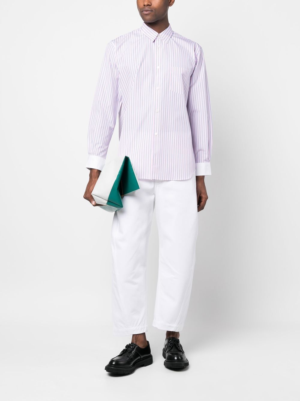 Comme Des Garçons Logo Long-sleeved Shirt In White