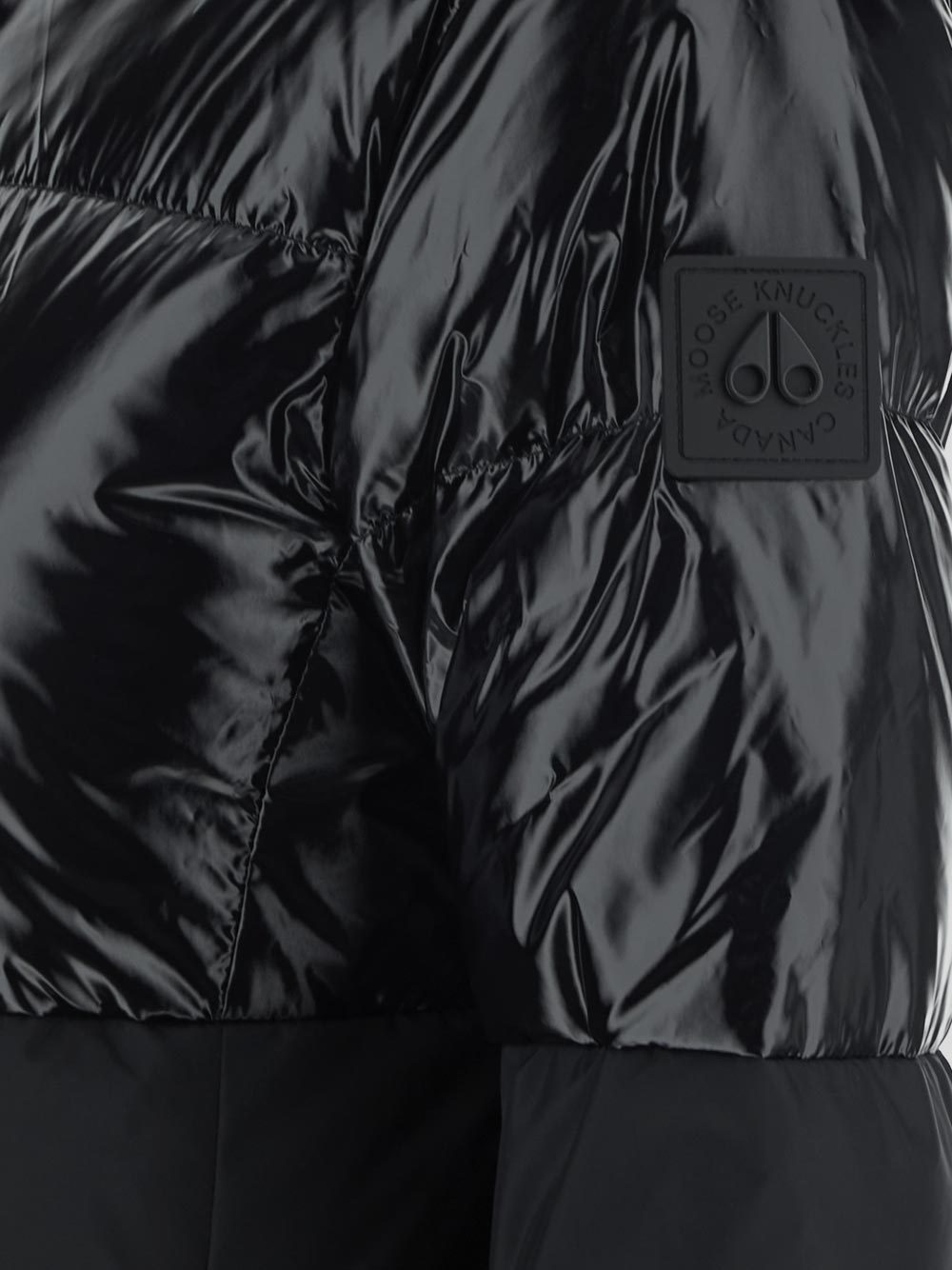 Moose Knuckles High-shine Panel Coat In Black