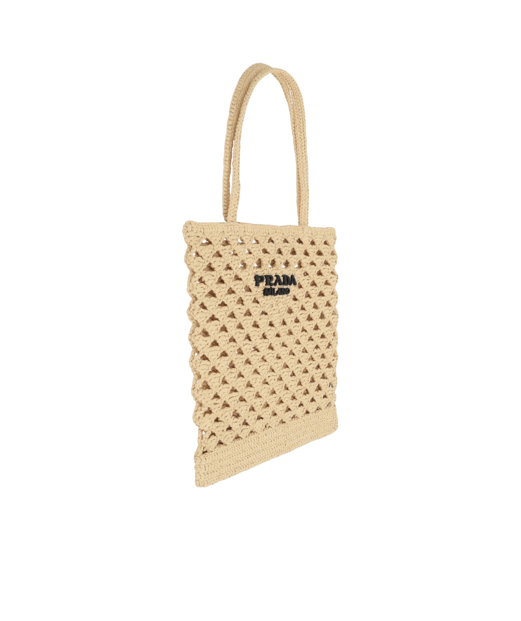Shop Prada Woven Fabric Crochet Tote Bag In Nude