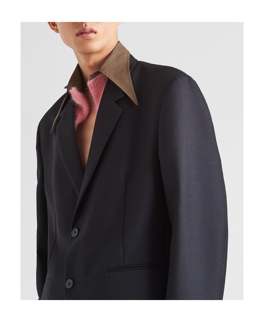 Prada Detachable-collar Wool Blazer In Blue