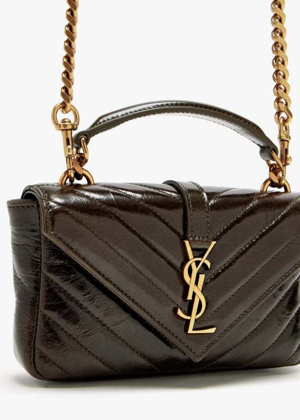 Saint Laurent College Mini In Shiny Leather In Green