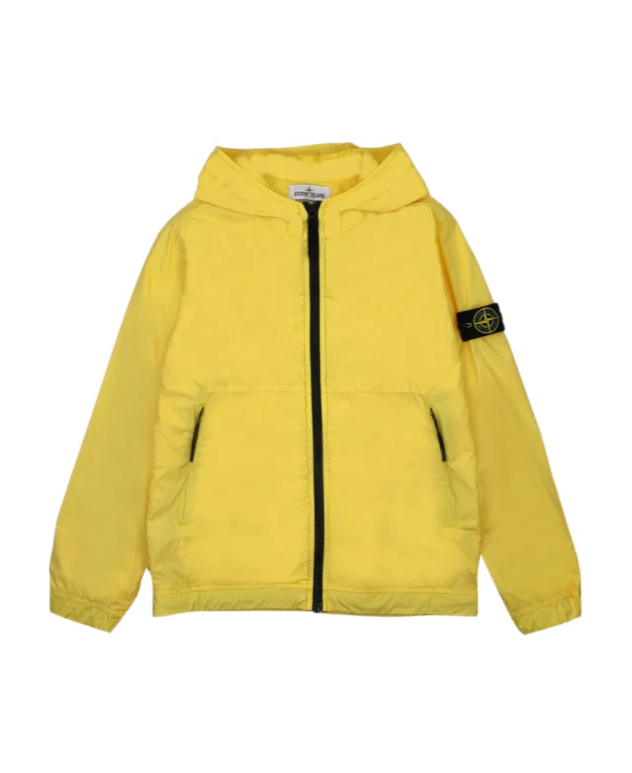 Stone Island Junior Zipped Hooded Rain Jacket In Yellow
