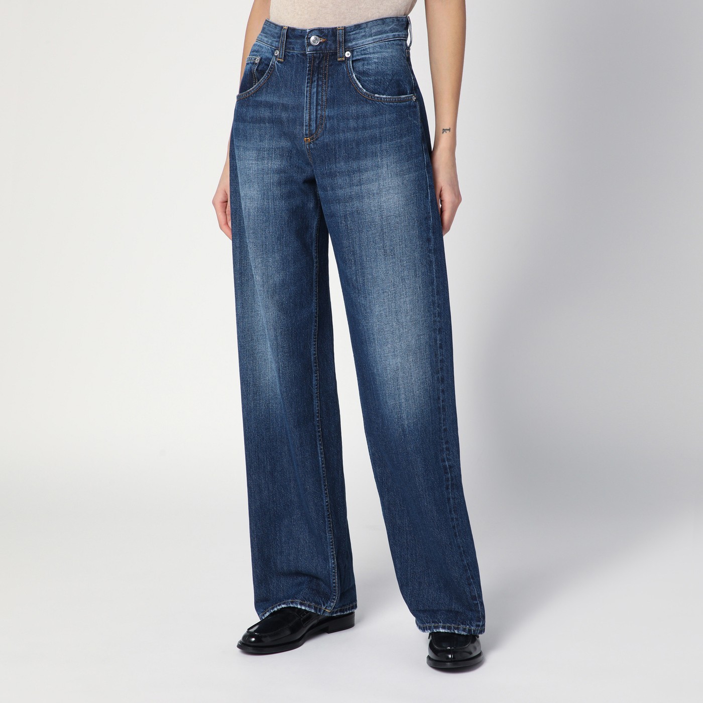 Department Five Department 5 Wide Leg Pop Blue Jeans With Washed Effect In Blue