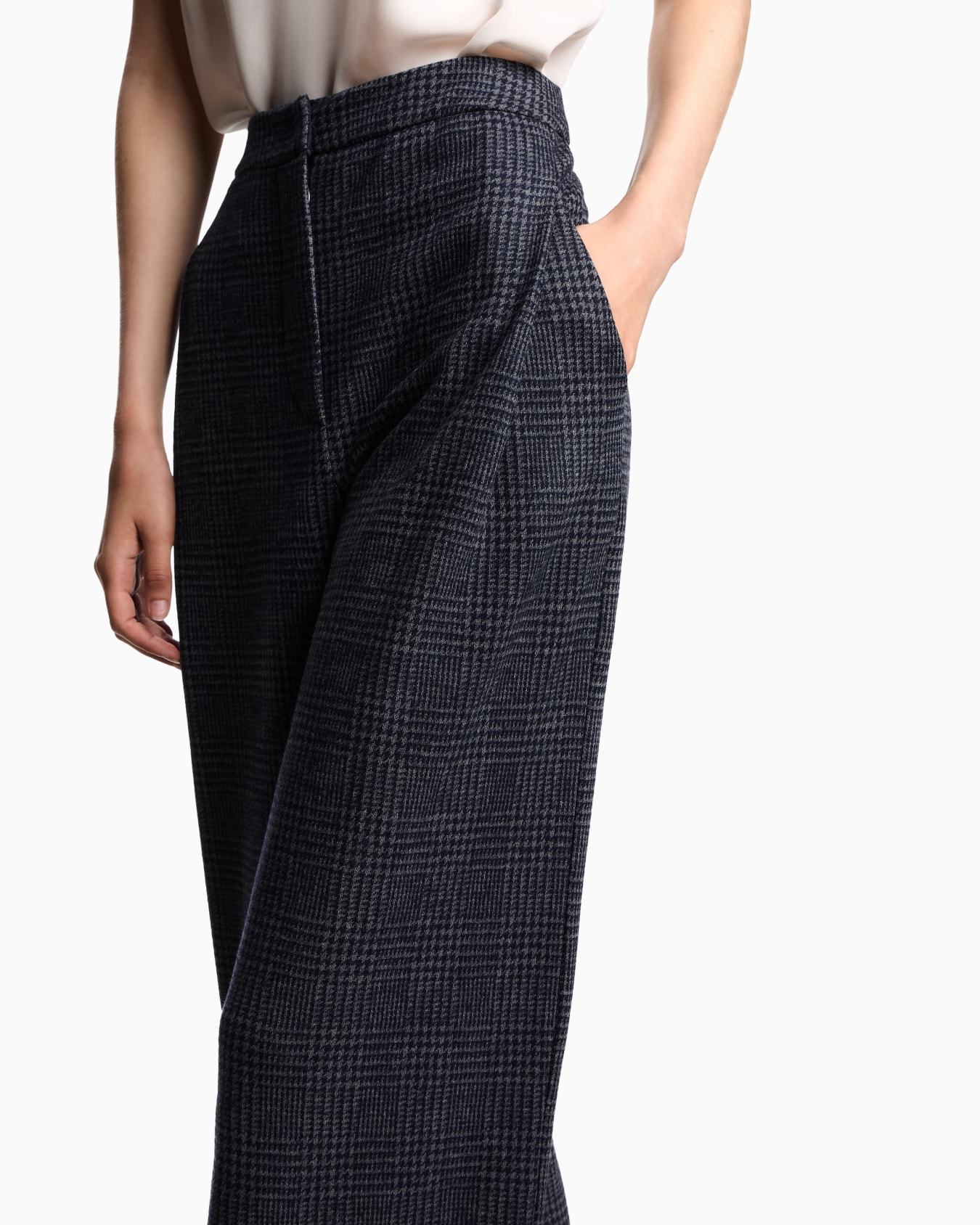 Emporio Armani Asv Icon Prince Of Wales Check Compact Jersey-knit Trousers With Pleats In Blue