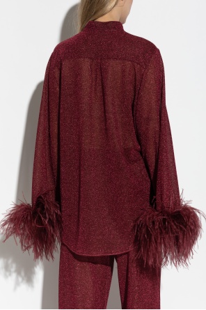 Shop Oseree Burgundy Shirt Finished With Ostrich Feathers