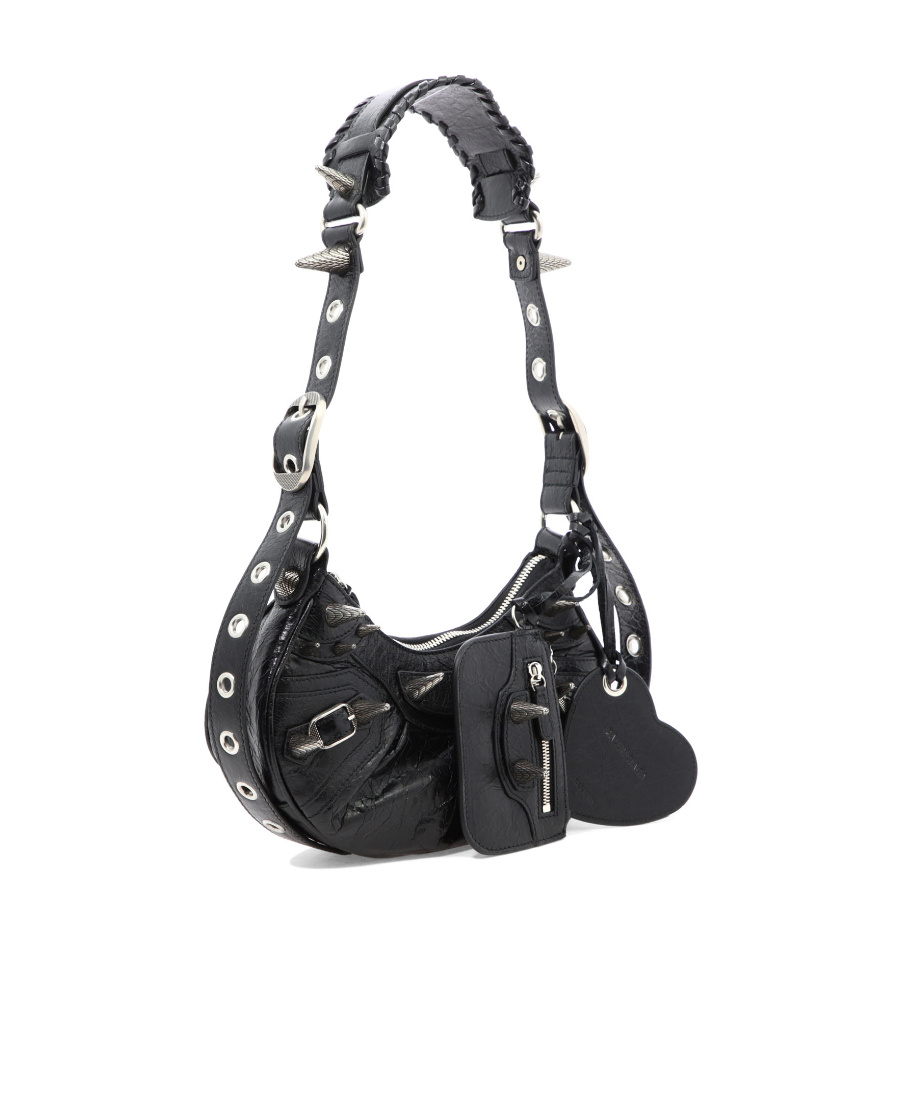 Balenciaga Green Leather Shoulder Handbag With Magnetic Closure And Metal Details In Black