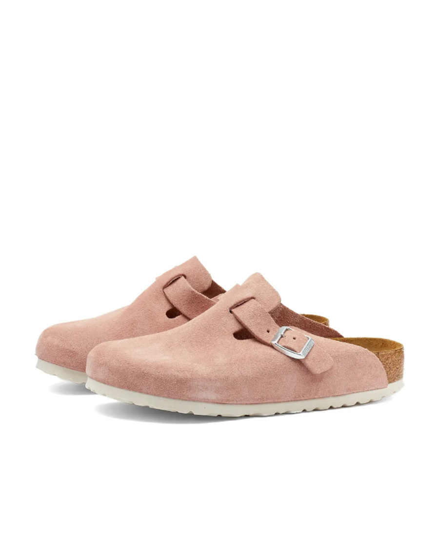 Birkenstock Boston Buckle-detail Suede Mules In Pink