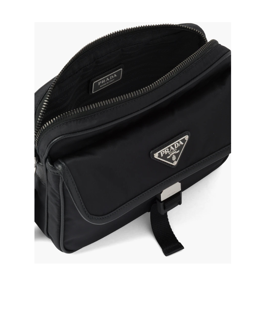 Prada Re-nylon And Saffiano Leather Shoulder Bag In Black