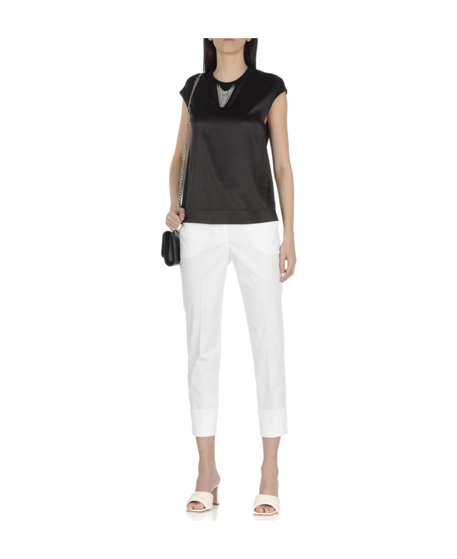 Peserico Cropped Logo-patch Trousers In White