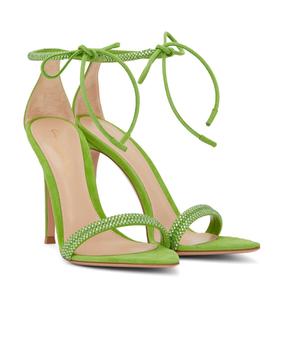 Gianvito Rossi Montecarlo Crystal Suede Ankle-tie Sandals In Green