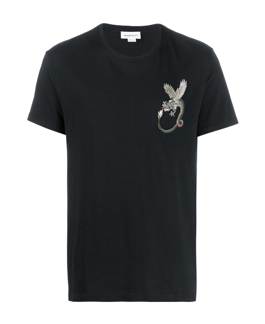Alexander Mcqueen T-shirt With Round Neck And Short Sleeves In Black