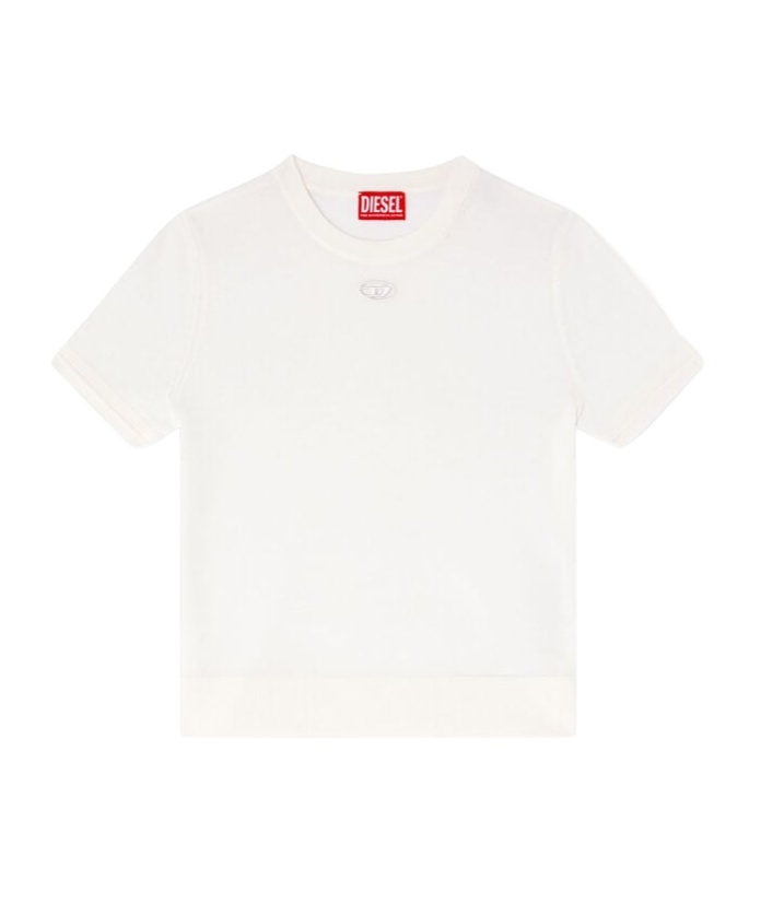 Diesel Women White T-shirt With Logo On The Front And Ribbed Design In Cotton Woman