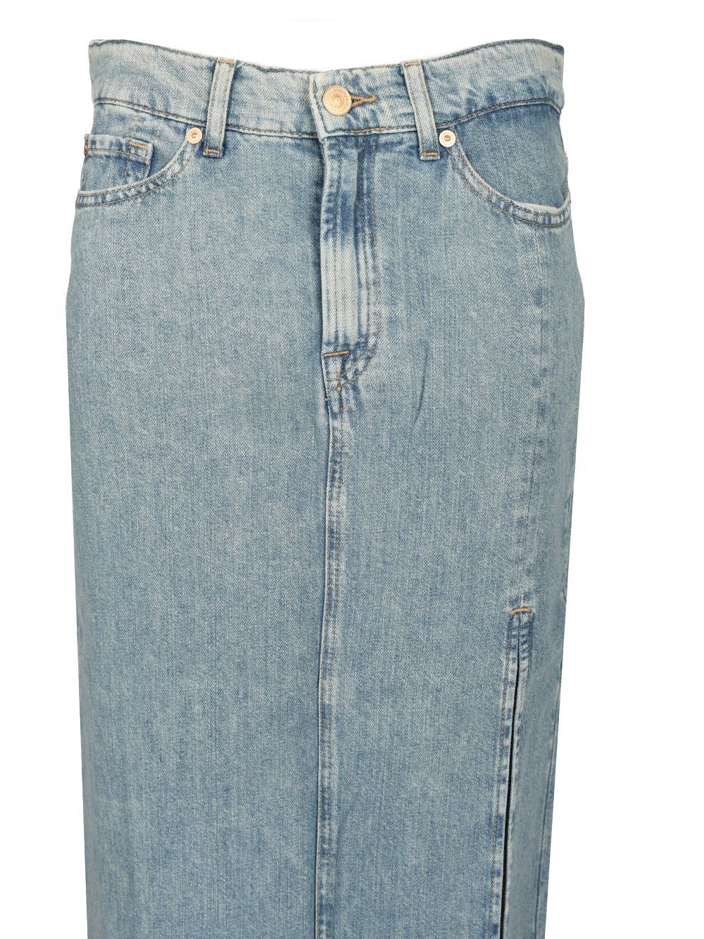 7 For All Mankind Long Skirt Arizona With High Slit In Light Blue