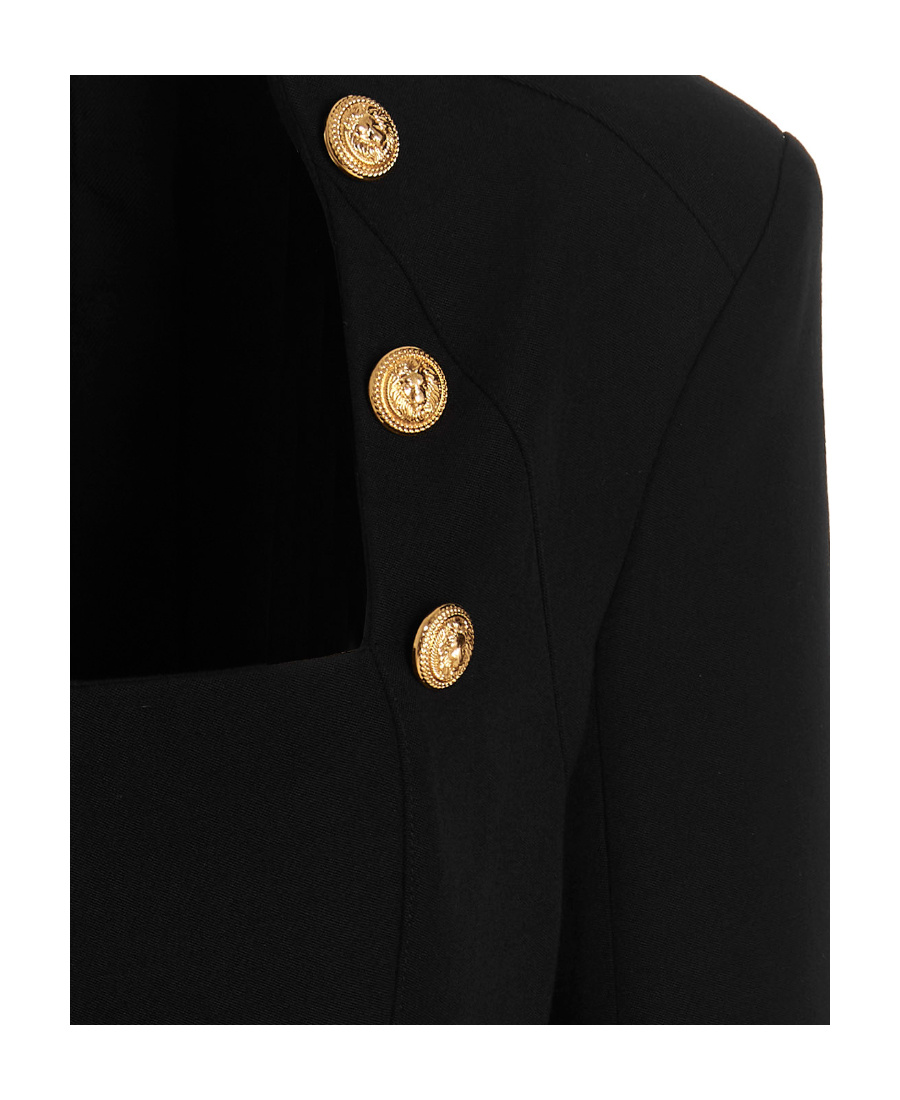 Balmain Square-neck Wool Mini Dress In Black