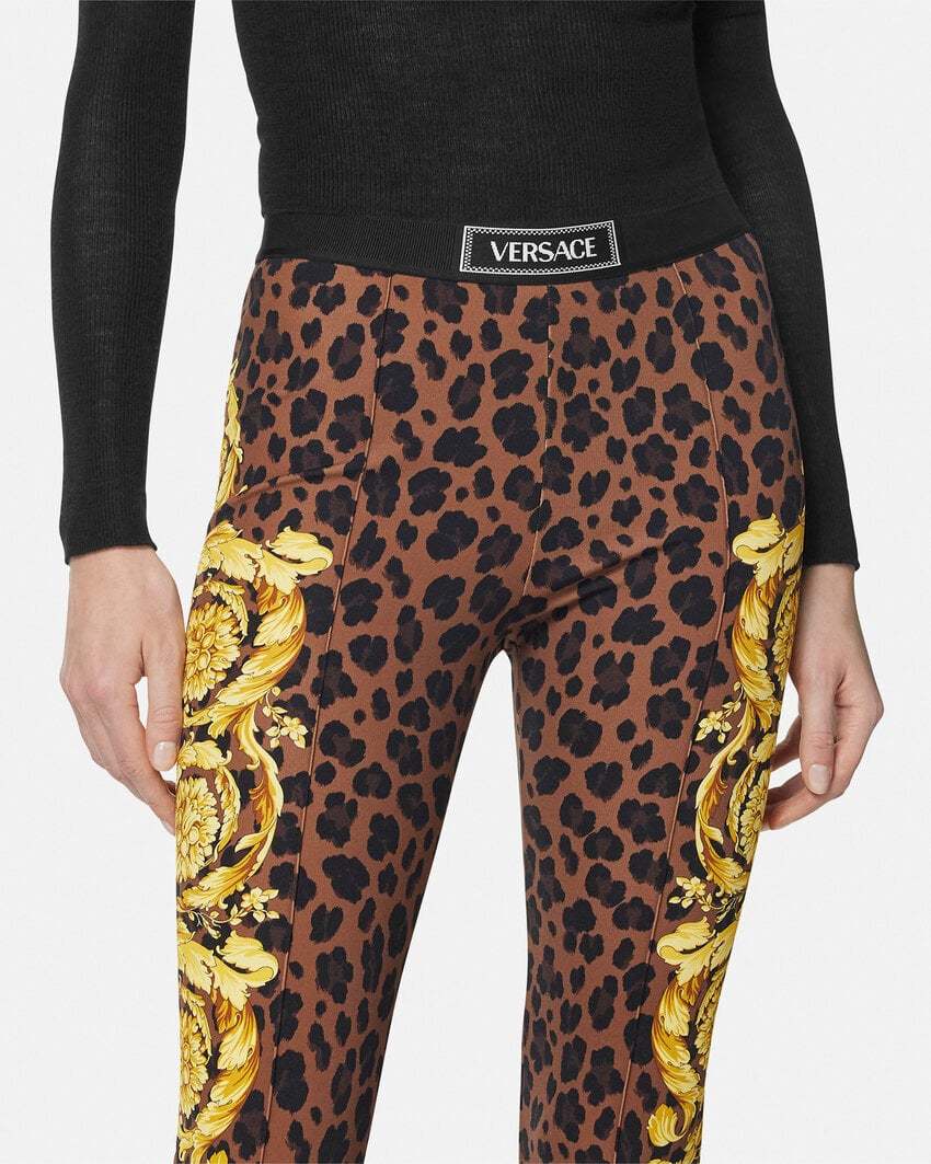 Versace Wild Barocco-print Stirrup Leggings In Brown