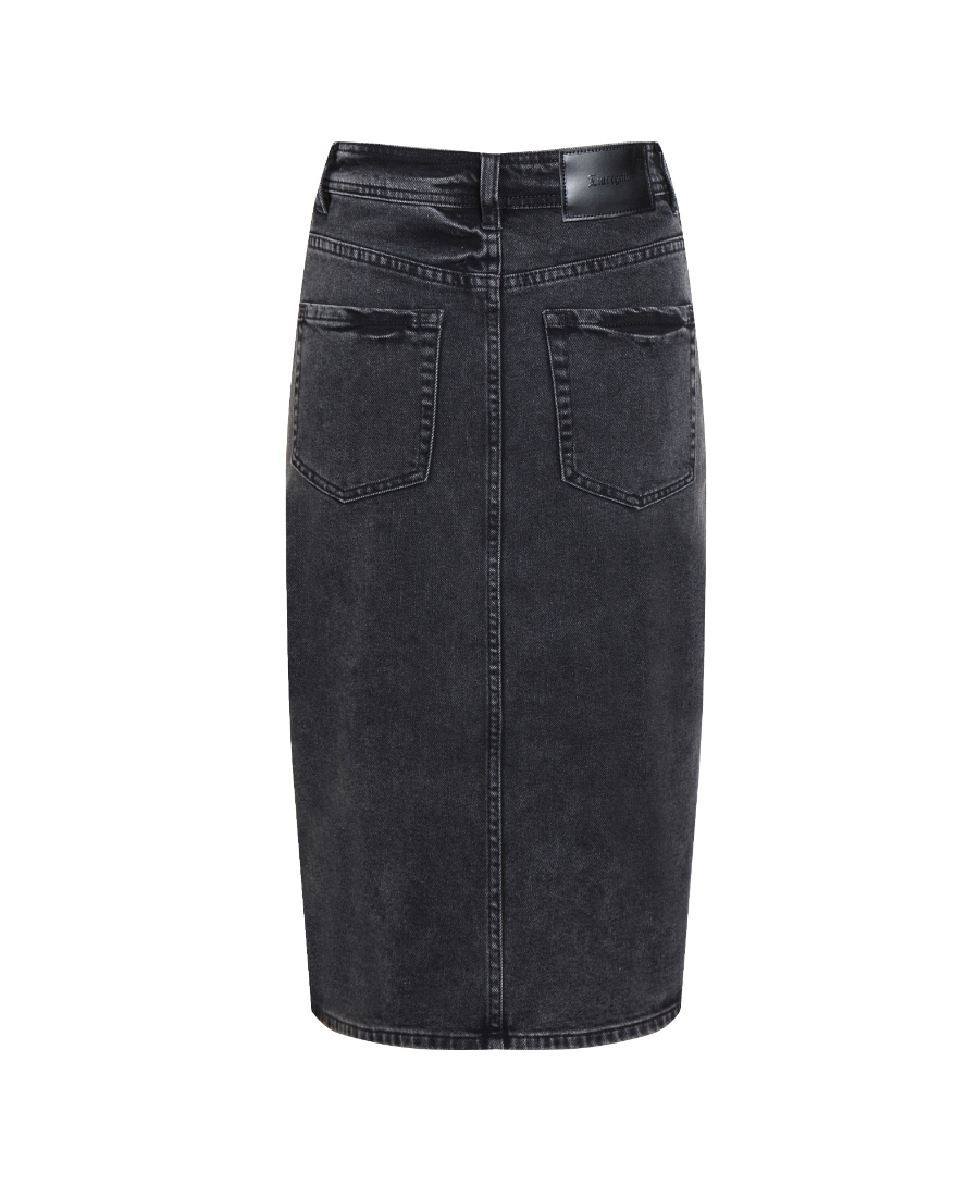 Liuregali Irregular Zipper Split Denim Skirt In Black