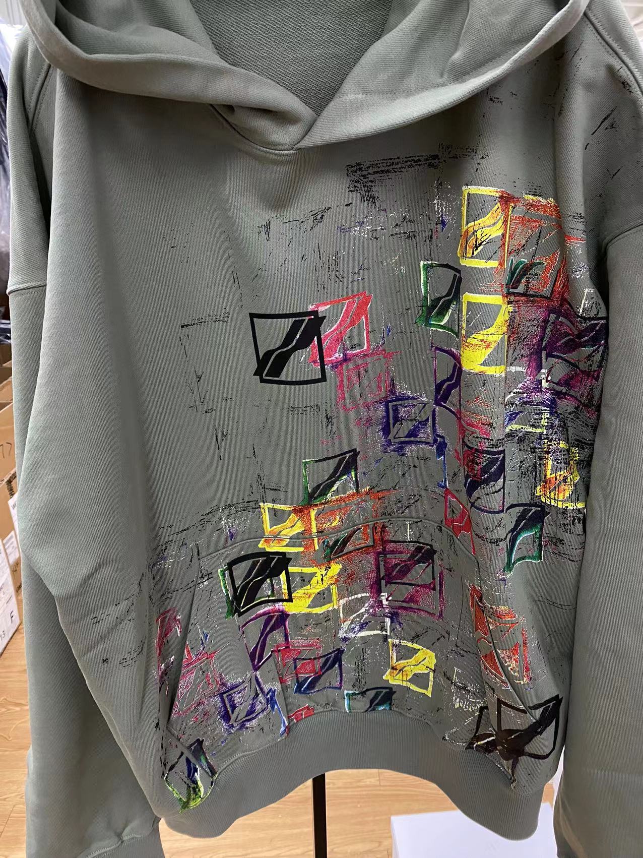 We11 Done Abstract Print Hoodie In Gray