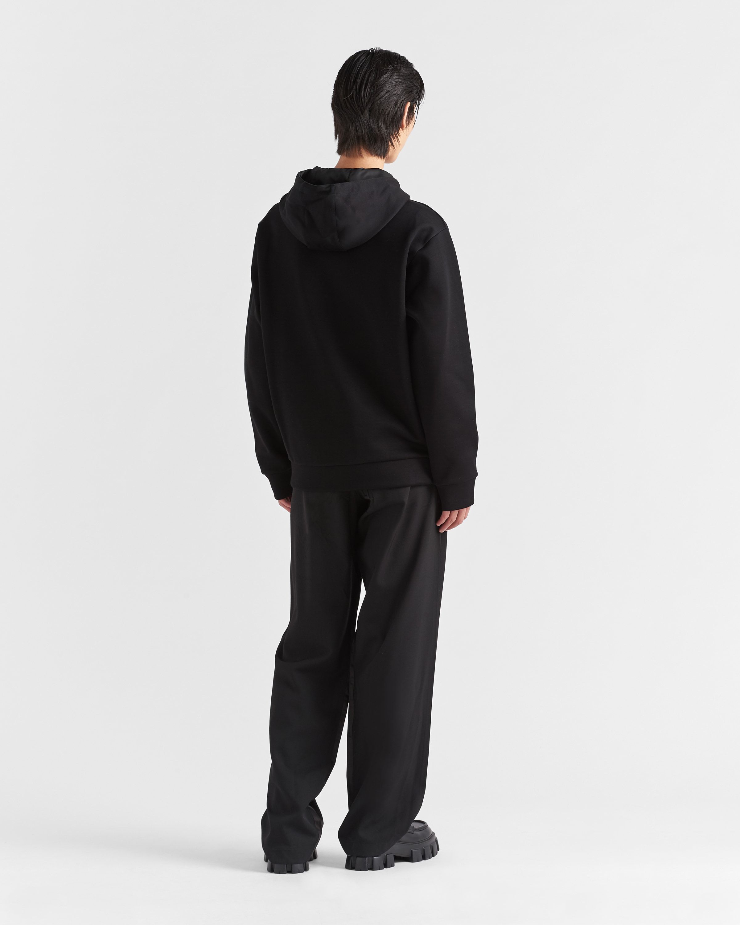 Prada Logo-print Zipped Hoodie In Black