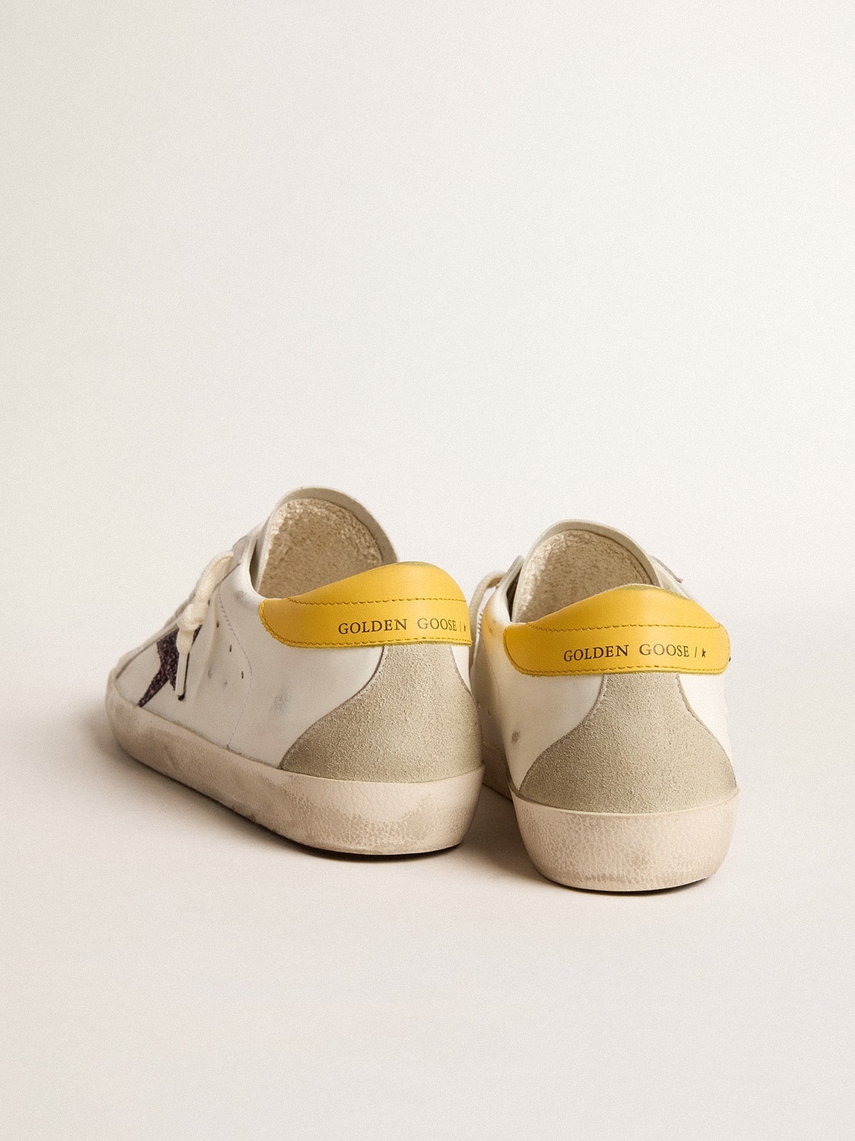 Golden Goose Bio-based Super-star With Red Glitter Star And Leather Heel Tab In White