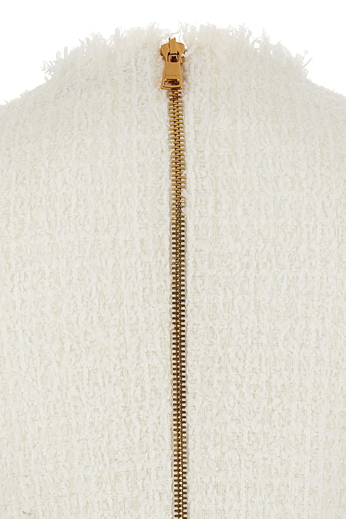 Balmain V-neck Buttoned Tweed Minidress In White