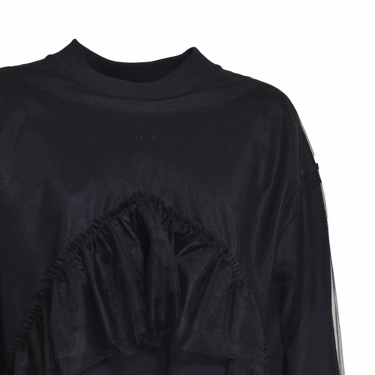 Msgm Ruffled Crewneck Sweatshirt In Black
