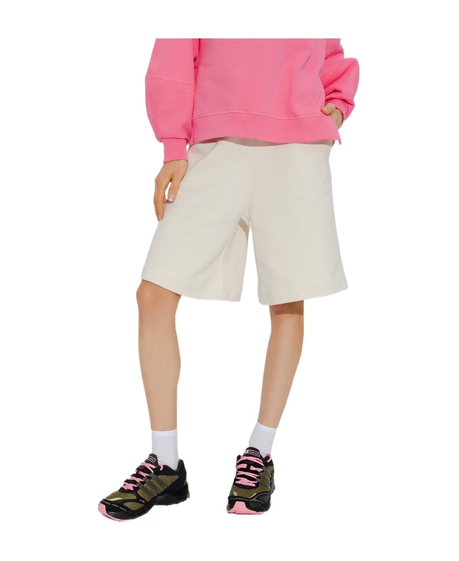Ganni Embroidered Logo Track Shorts In White