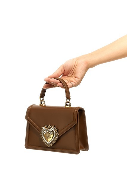 Dolce & Gabbana Heart Embellishment Small Leather Handbag In Brown