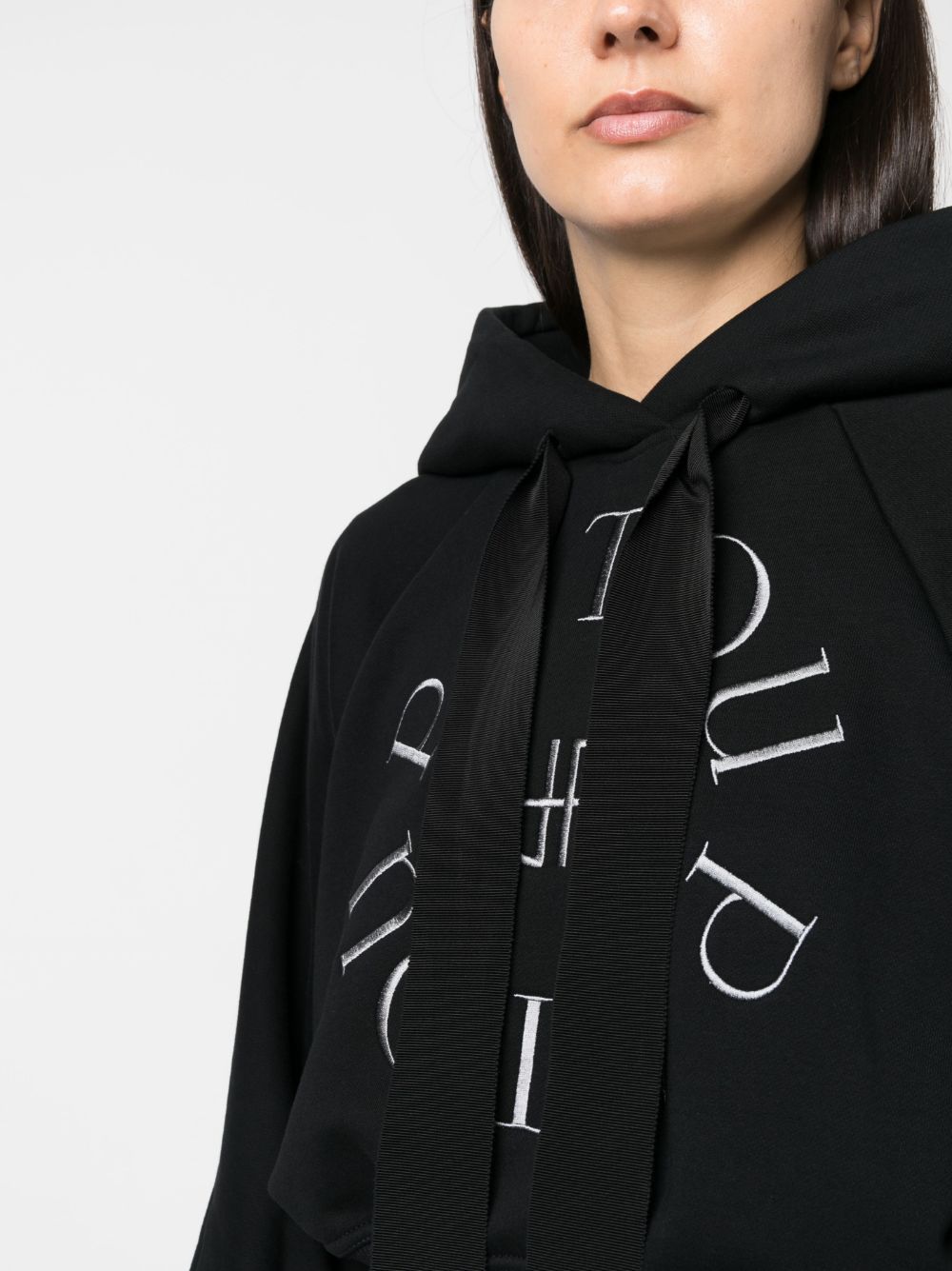 Patou Black Cotton Cropped Medallion Hoodie With Logo Embroidery In Black